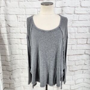 Free People Gray Thermal Tunic Top Boho Hippie Cottage Grunge Oversized Medium